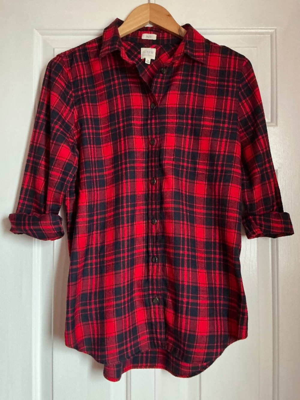 J.Crew | Preppy Red Black Plaid Flannel Cozy Button-Up Shirt, Size XS Women